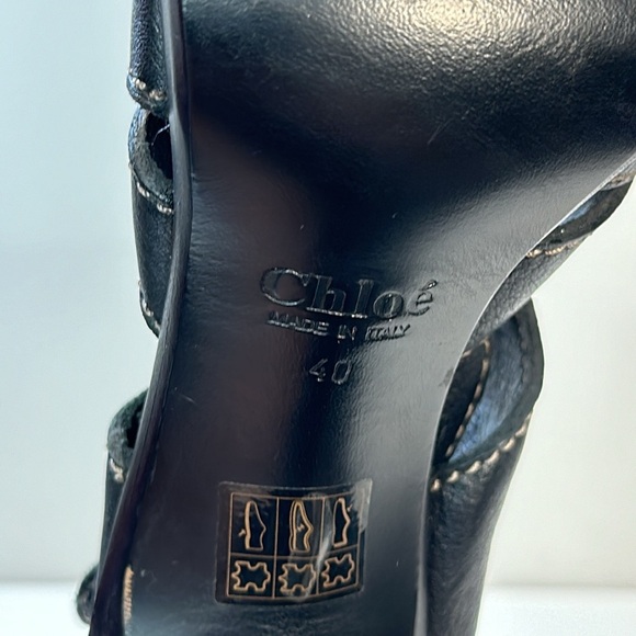 Chloe Black Leather Strap Stacked Sandal Heels Size 40 - Picture 10 of 16